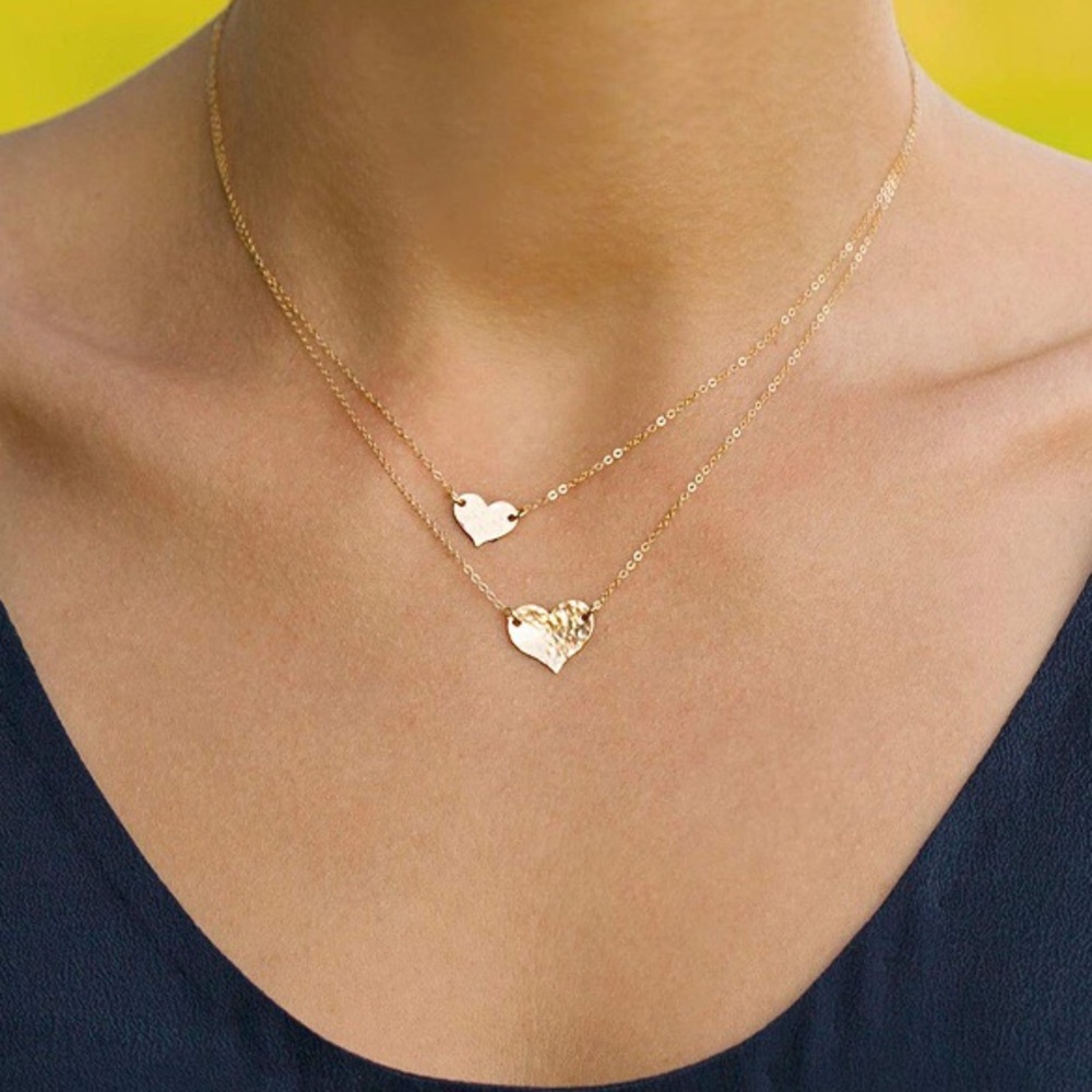 18k Gold Dainty Heart Layered Necklace